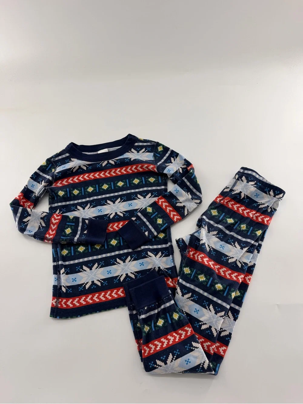 Hanna Andersson Long John Pajama Set Scandi Snowflake Fairisle Navy Blue Holiday